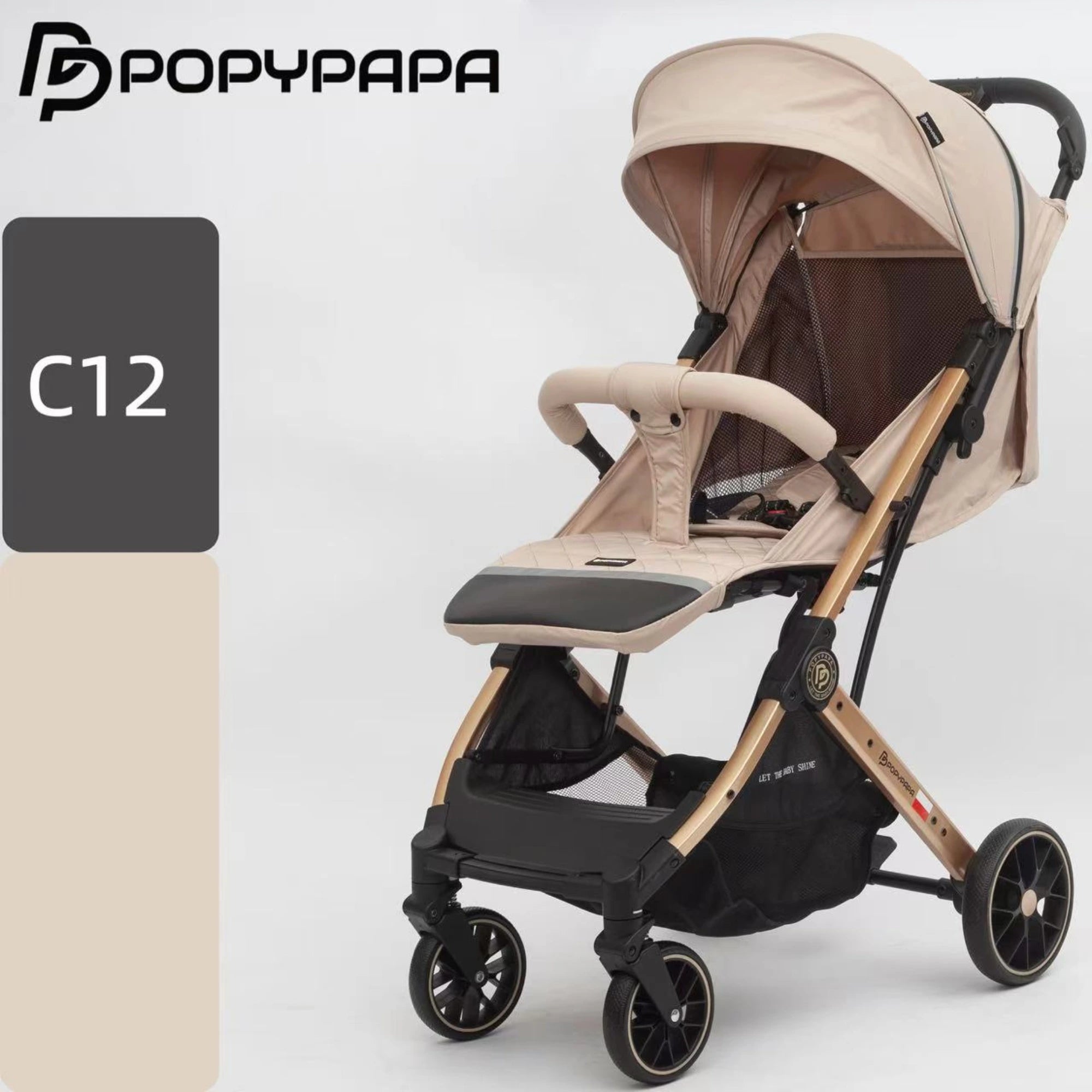 POPYPAPA C12 Baby Stroller – Large Wheel Baby Stroller with Multi-Position Recline, Extendable Canopy, 5-Point Harness & Storage Basket