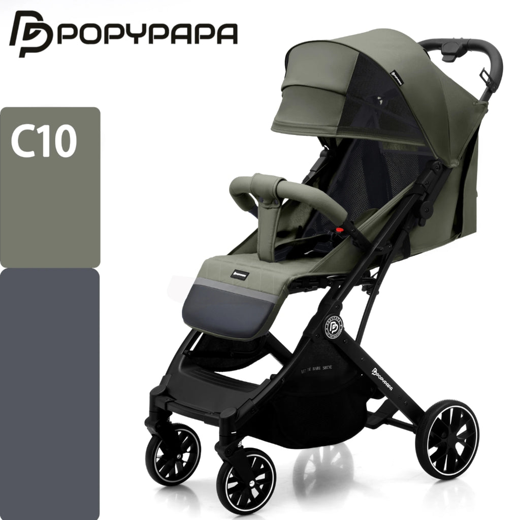 POPYPAPA Baby Stroller – Large Wheel Baby Stroller with Adjustable Backrest, UPF Canopy, 5-Point Safety Harness & Large Storage Basket