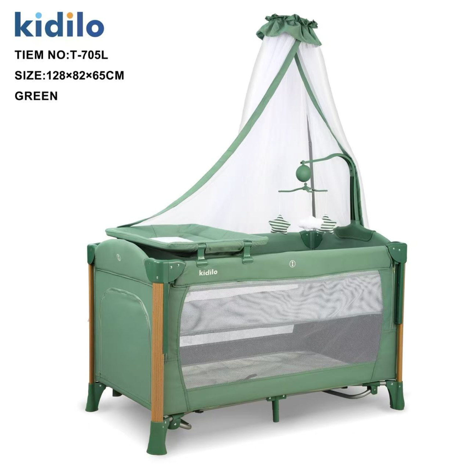 Kidilo Baby Bed | Adjustable Co-Sleeping Bassinet with Rocking Motion | Foldable Design with Wheels for Easy Mobility | Breathable Mesh Sides for Airflow | Washable Fabric & Wooden Legs | Detachable Side for Nighttime Feedings | Storage Basket Included