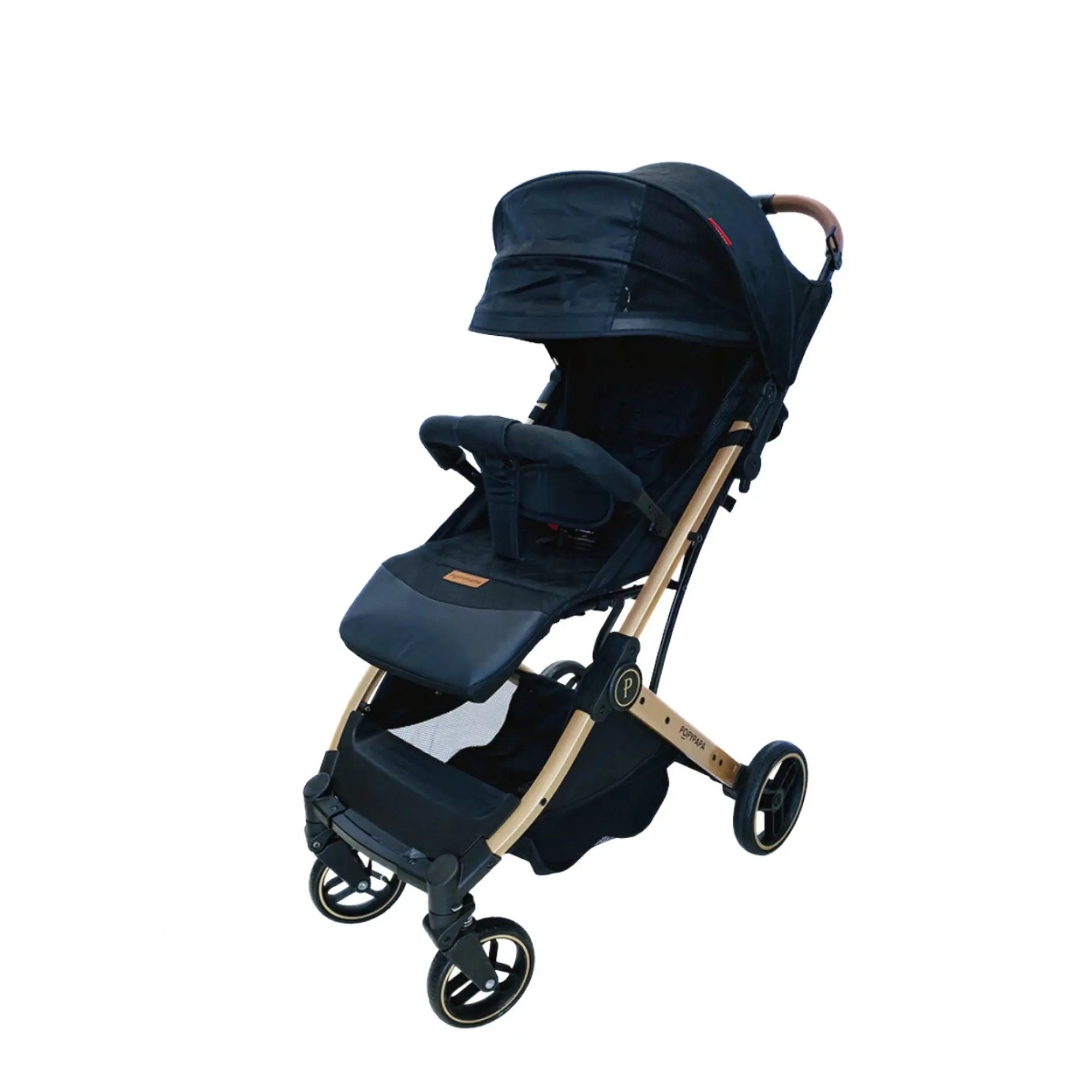 Papypapa Lightweight Baby Stroller – Compact Foldable Travel Stroller with Large Sun Canopy, 5-Point Safety Harness & Storage Basket