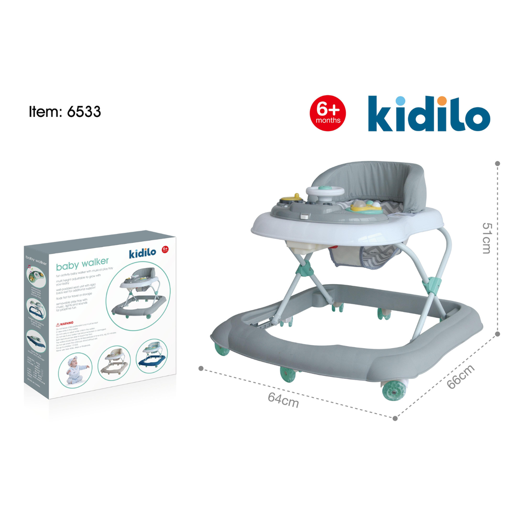 Kidilo 6533 Baby Walker – Foldable Adjustable Musical Walker