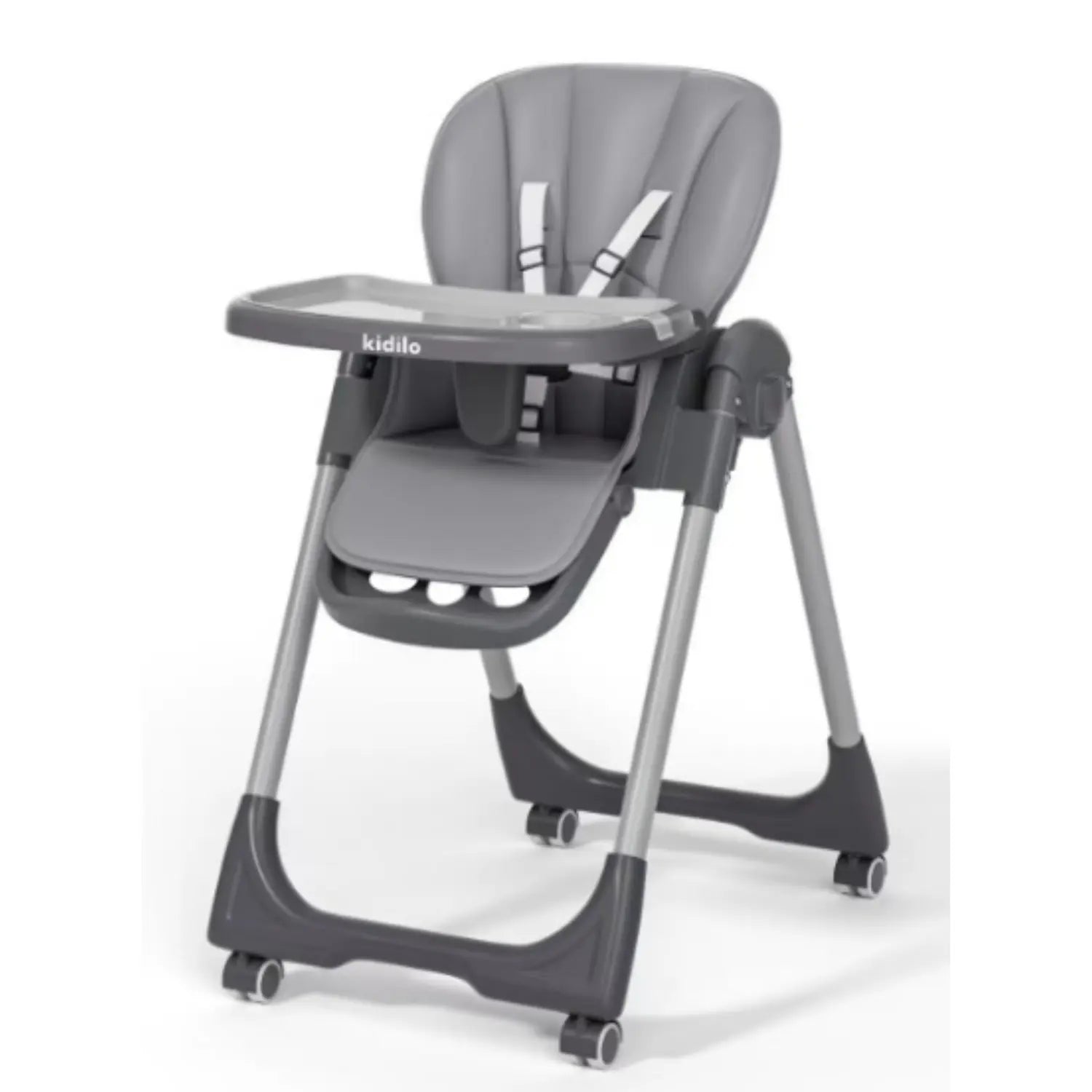 Kidilo Baby High Chair | Highchair with Lockable Wheels | Removable Feeding Tray with Cup Holder | 5-Point Safety Harness | Easy-Clean Padded Seat | Stable Frame | Compact Design for Baby & Toddler