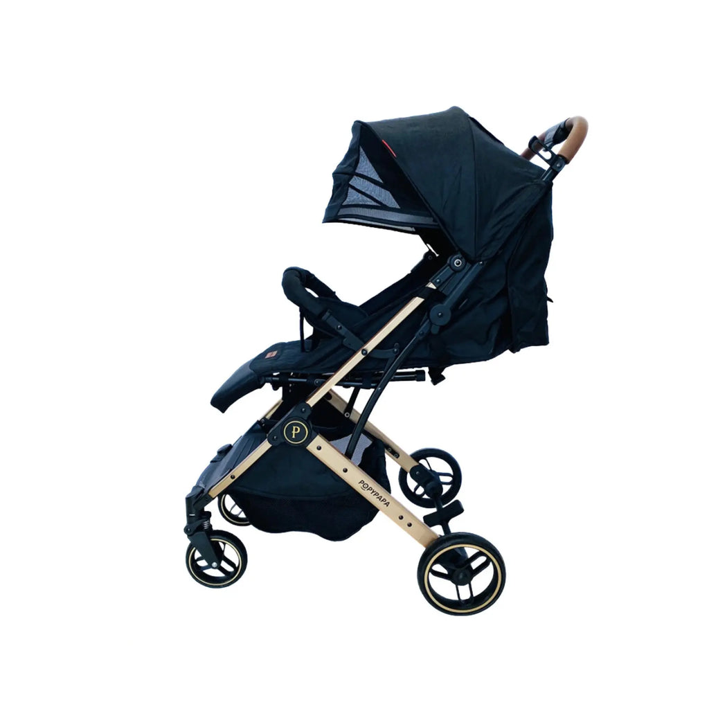 Papypapa Lightweight Baby Stroller – Compact Foldable Travel Stroller with Large Sun Canopy, 5-Point Safety Harness & Storage Basket