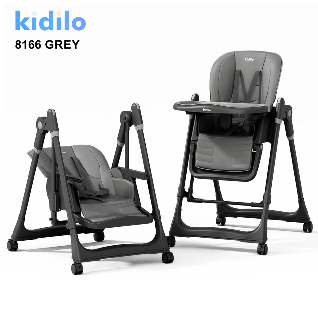 Kidilo 8166 Convertible Baby High Chair | 2-In-1 High Chair To Low Rocker Seat | Removable Feeding Tray With Insert | Secure Safety Harness | Padded Easy-Clean Seat