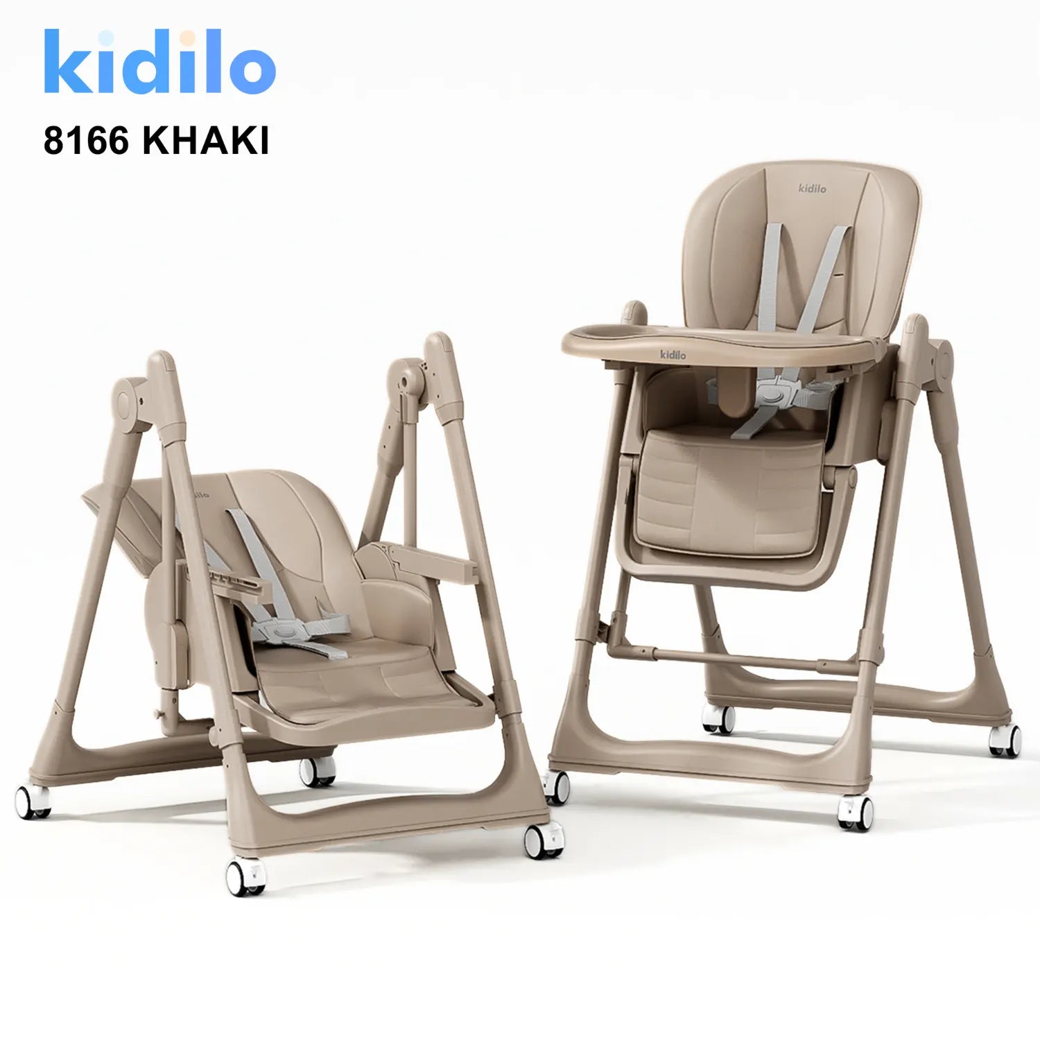 Kidilo 8166 Convertible Baby High Chair | 2-In-1 High Chair To Low Rocker Seat | Removable Feeding Tray With Insert | Secure Safety Harness | Padded Easy-Clean Seat