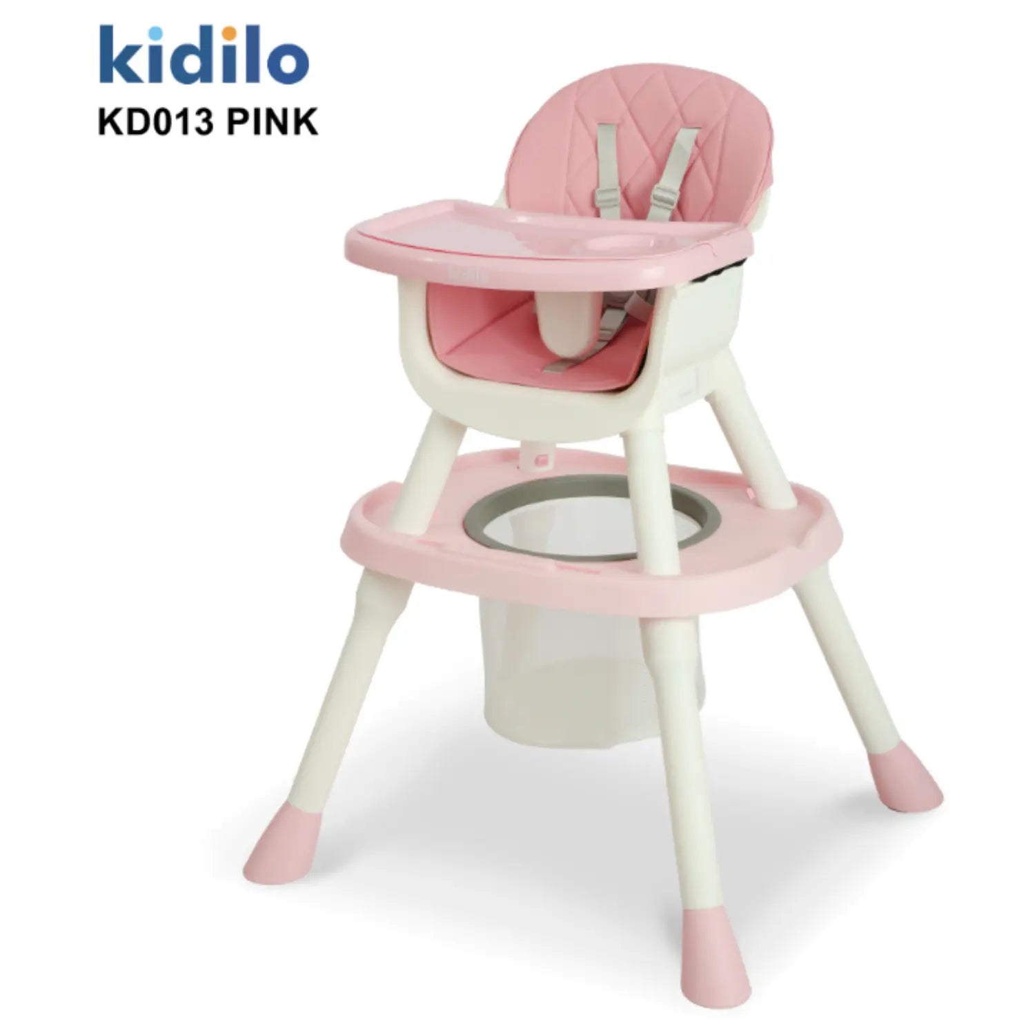 Kidilo KD013 2-in-1 Baby High Chair to Toddler Table Set | Removable Feeding Tray with Cup Holder | 5-Point Harness | Easy-Clean Seat | Storage Basket | Anti-Slip Feet