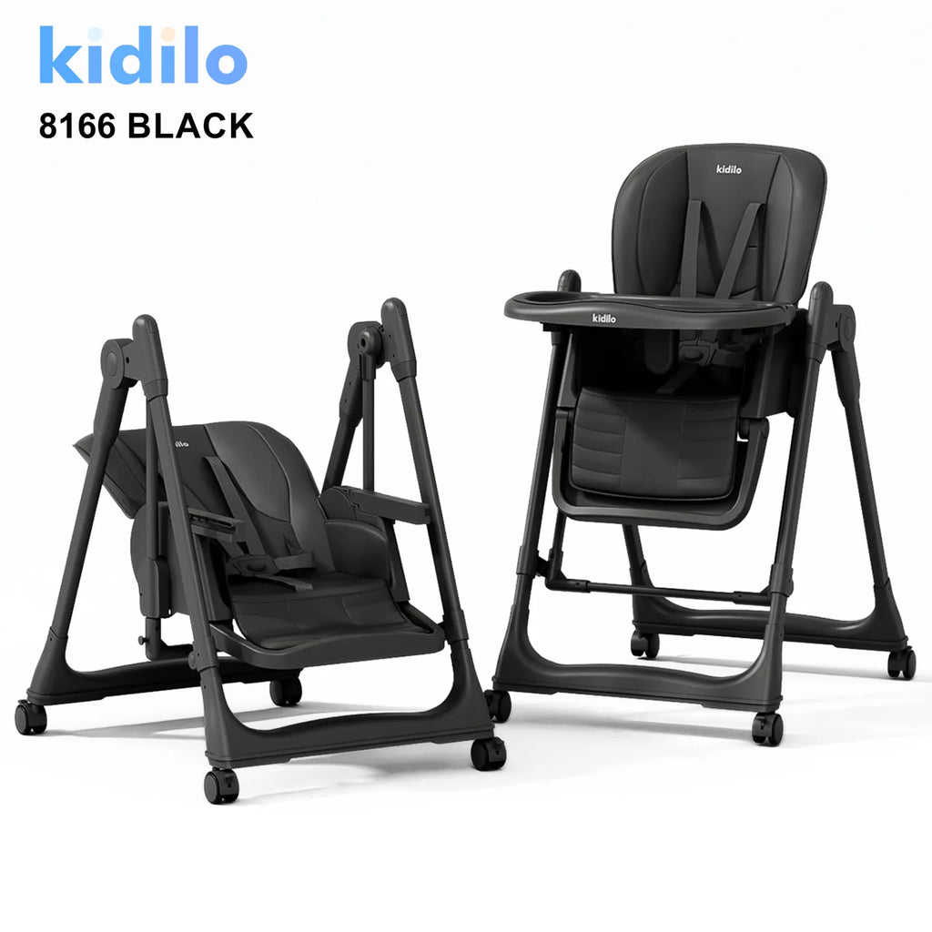 Kidilo 8166 Convertible Baby High Chair | 2-In-1 High Chair To Low Rocker Seat | Removable Feeding Tray With Insert | Secure Safety Harness | Padded Easy-Clean Seat