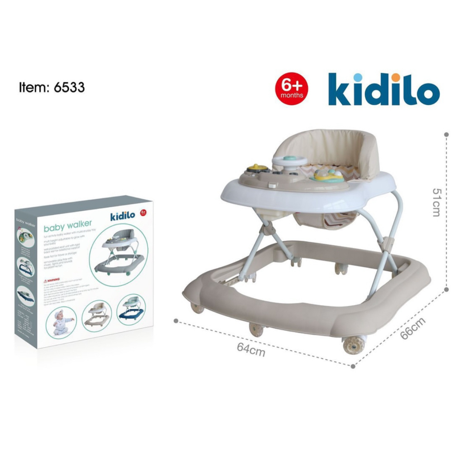 Kidilo 6533 Baby Walker – Foldable Adjustable Musical Walker