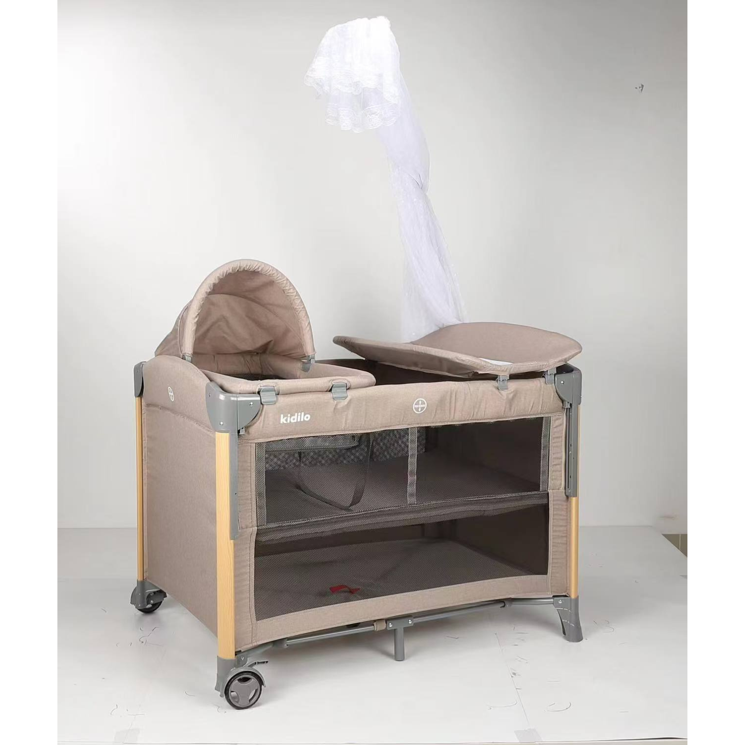 Kidilo Portable Baby Bed | Adjustable Co-Sleeping Bassinet with Rocking Feature | Foldable Baby Bed with Wheels | Breathable Mesh Sides | Detachable Side for Easy Access | Washable Fabric & Storage Baske