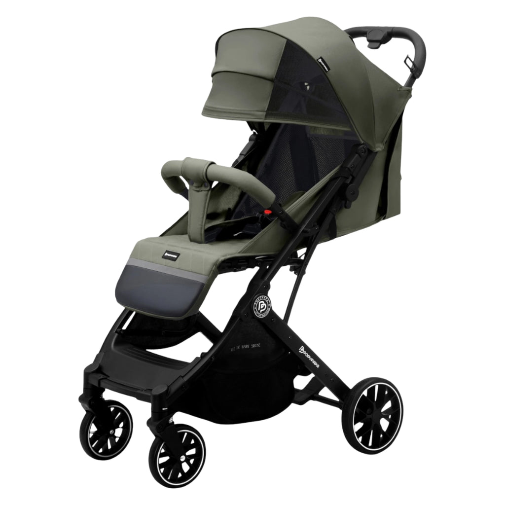 POPYPAPA Baby Stroller – Large Wheel Baby Stroller with Adjustable Backrest, UPF Canopy, 5-Point Safety Harness & Large Storage Basket