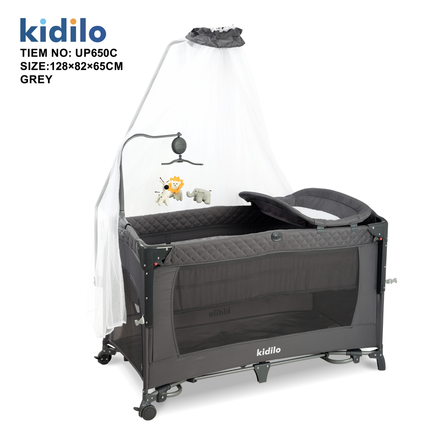 Kidilo Portable Baby Bed | Adjustable Co-Sleeping Bassinet with Rocking Feature | Foldable Design with Wheels | Breathable Mesh Sides & Washable Fabric | Detachable Side & Storage Baske