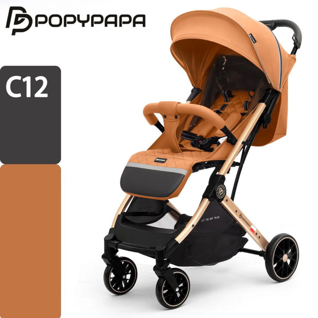 POPYPAPA C12 Baby Stroller – Large Wheel Baby Stroller with Multi-Position Recline, Extendable Canopy, 5-Point Harness & Storage Basket
