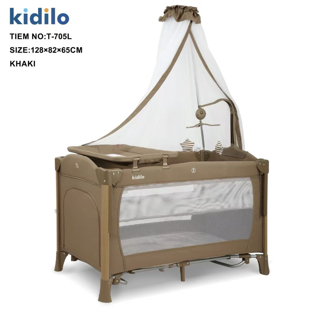 Kidilo Baby Bed | Adjustable Co-Sleeping Bassinet with Rocking Motion | Foldable Design with Wheels for Easy Mobility | Breathable Mesh Sides for Airflow | Washable Fabric & Wooden Legs | Detachable Side for Nighttime Feedings | Storage Basket Included