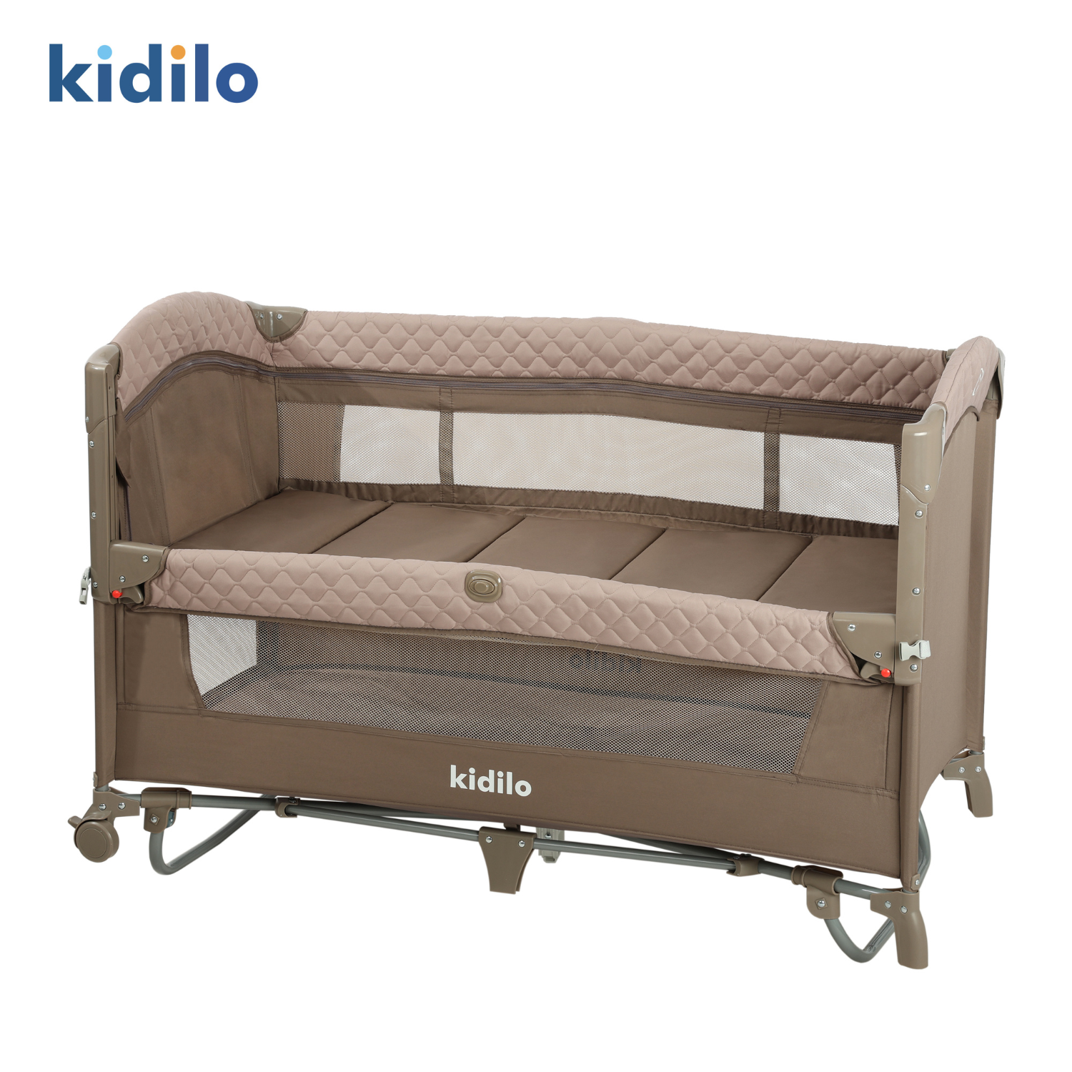Kidilo Portable Baby Bed | Adjustable Co-Sleeping Bassinet with Rocking Feature | Foldable Design with Wheels | Breathable Mesh Sides & Washable Fabric | Detachable Side & Storage Baske