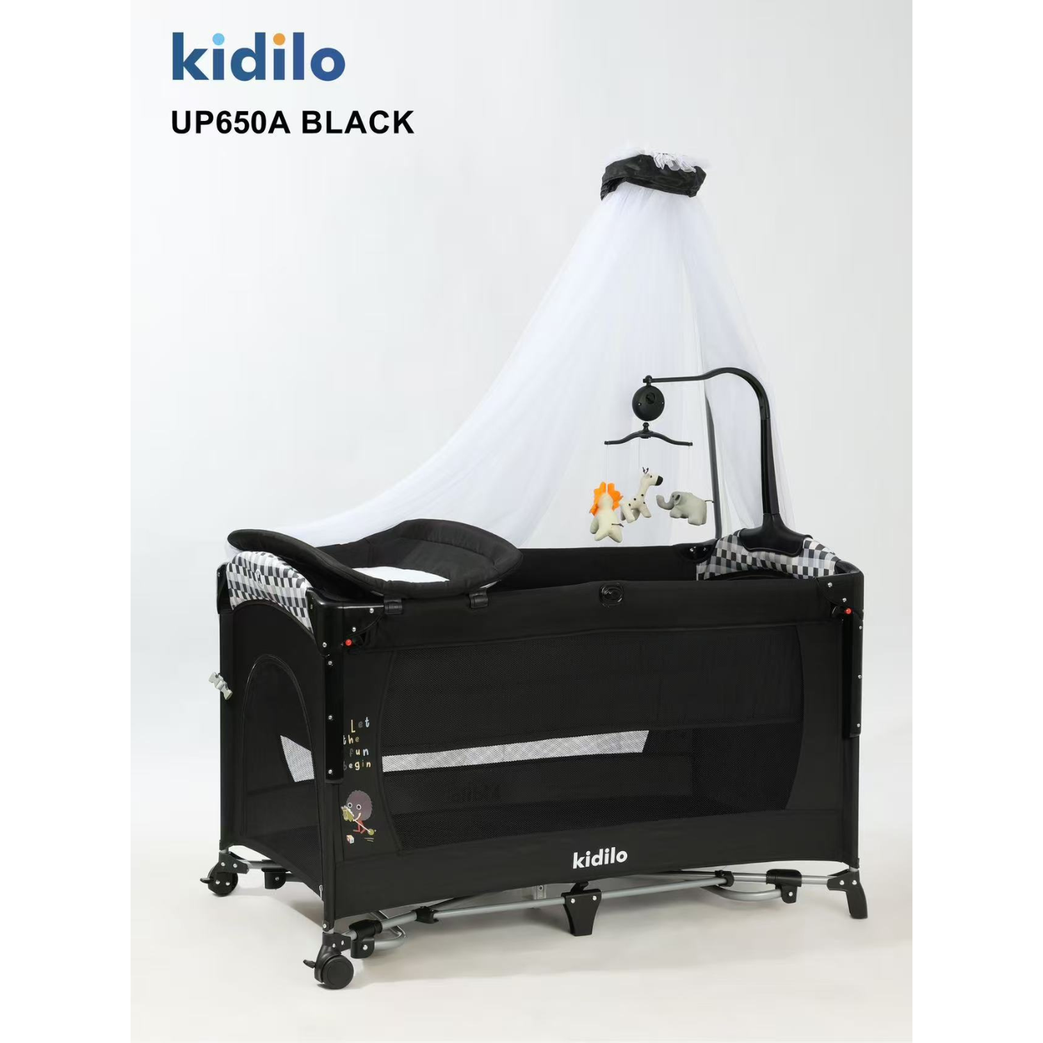 Kidilo Portable Baby Bed | Adjustable Co-Sleeping Bassinet with Rocking Feature | Foldable Design with Wheels | Breathable Mesh Sides & Washable Fabric | Detachable Side for Easy Access | Storage Basket Included