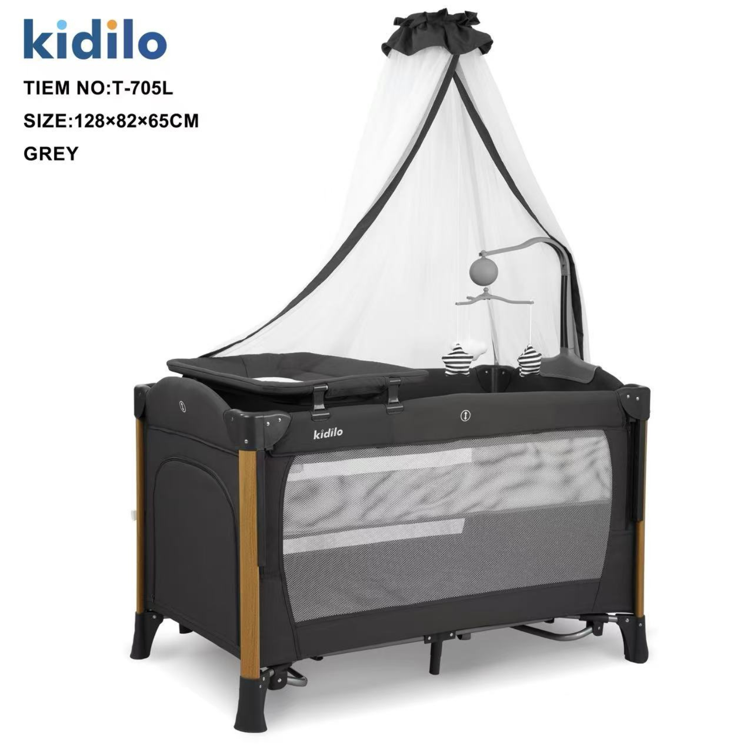 Kidilo Baby Bed | Adjustable Co-Sleeping Bassinet with Rocking Motion | Foldable Design with Wheels for Easy Mobility | Breathable Mesh Sides for Airflow | Washable Fabric & Wooden Legs | Detachable Side for Nighttime Feedings | Storage Basket Included