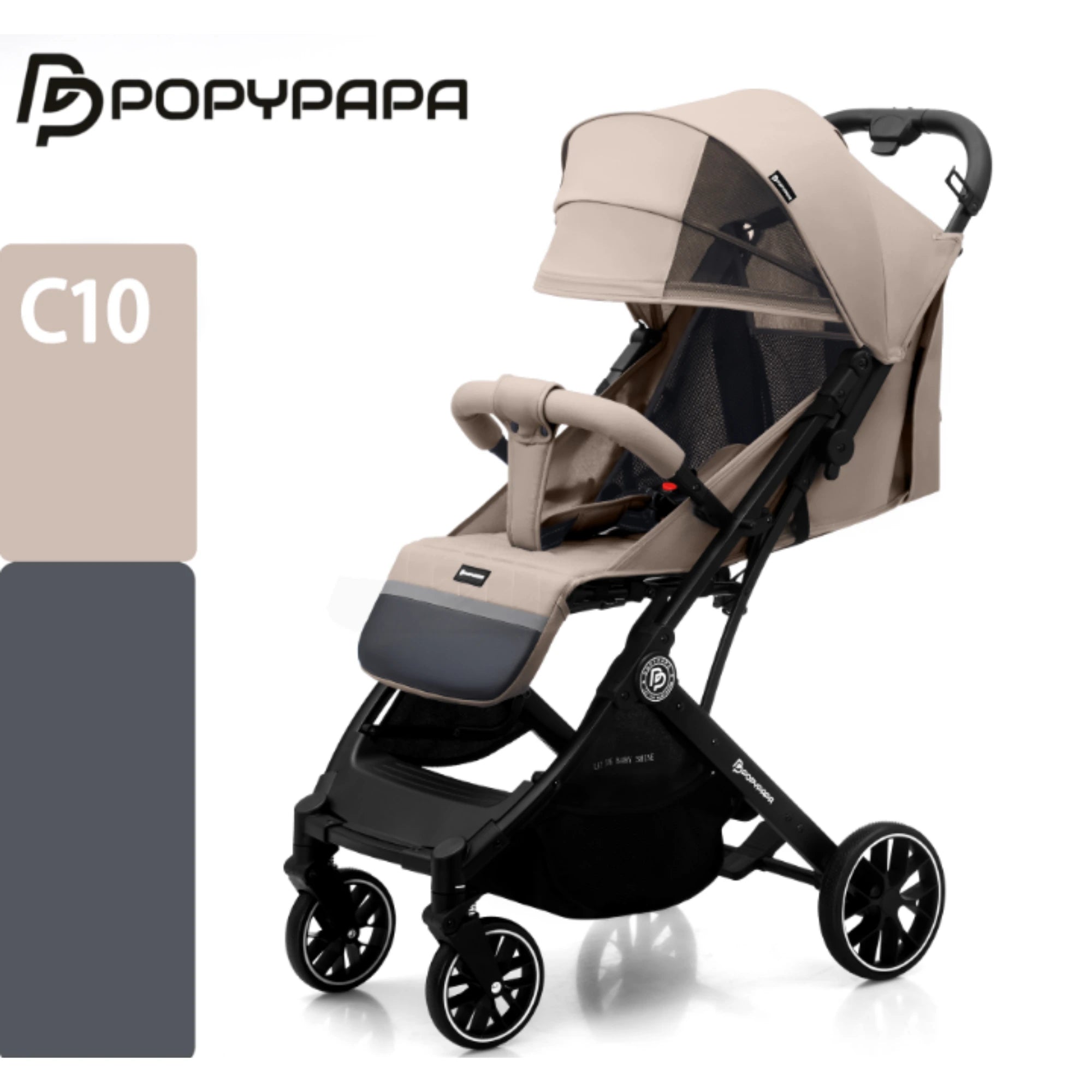 POPYPAPA Baby Stroller – Large Wheel Baby Stroller with Adjustable Backrest, UPF Canopy, 5-Point Safety Harness & Large Storage Basket