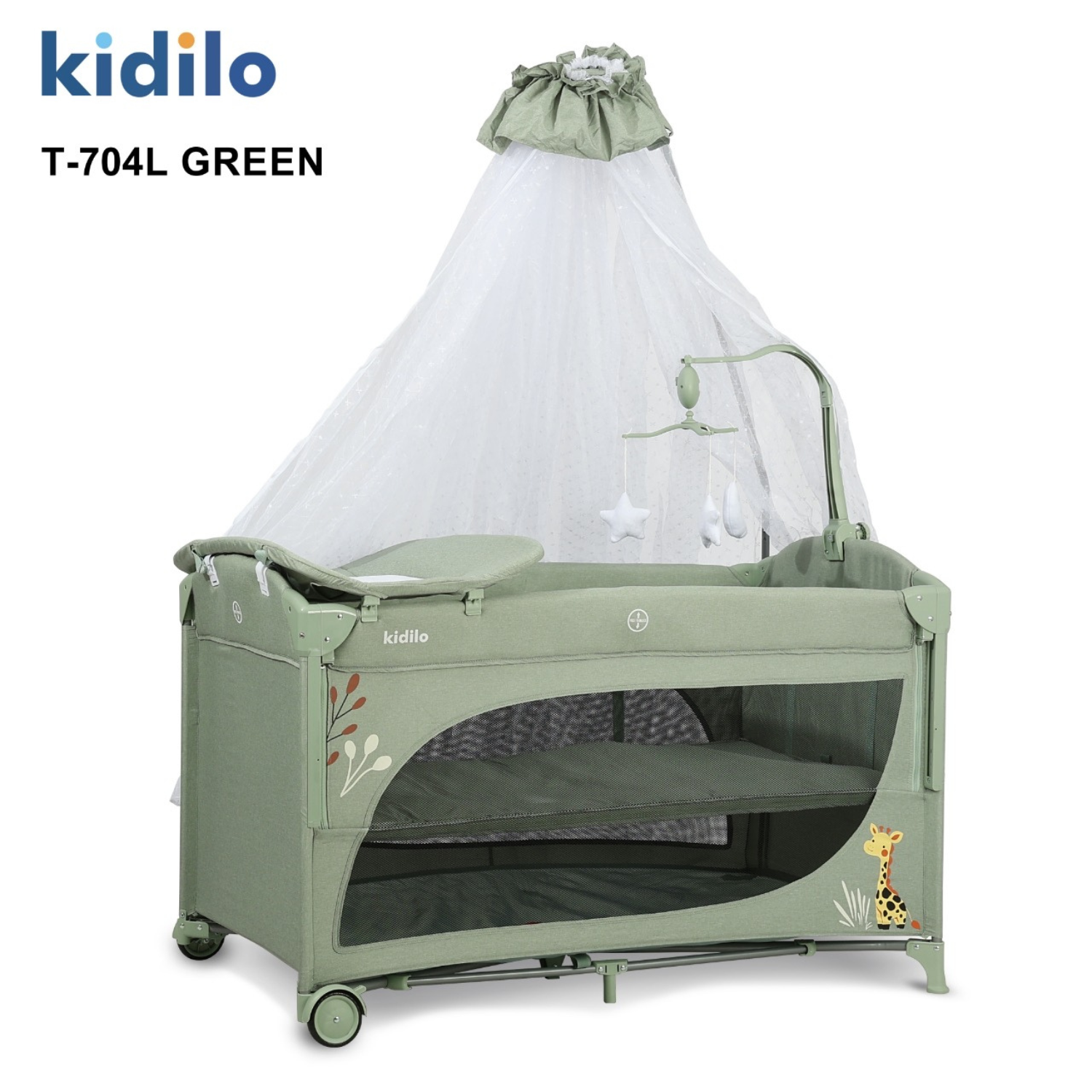Kidilo Portable Baby Bed | Adjustable Co-Sleeping Bed with Rocking Motion | Foldable Baby Bed with Wheels | Breathable Mesh Sides & Washable Fabric | Easy Setup & Storage Basket | Ideal for Newborns