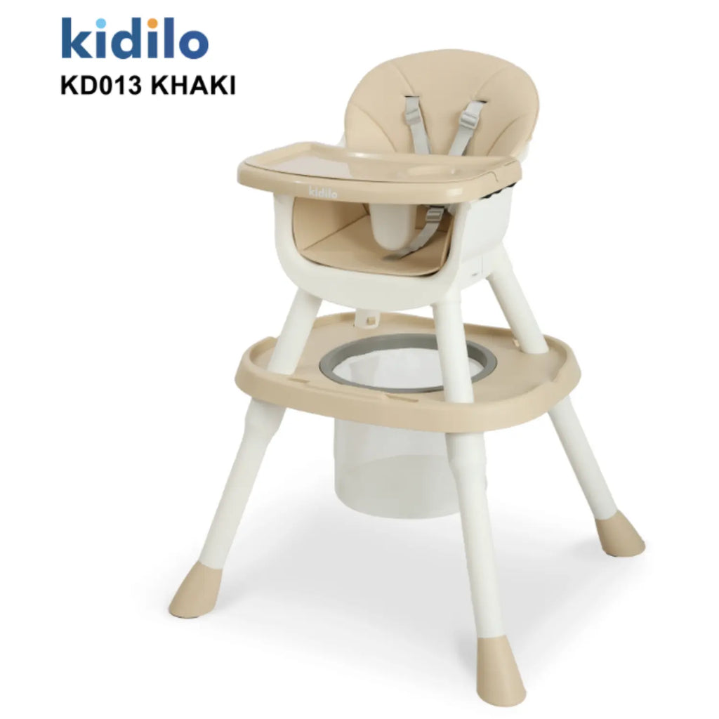 Kidilo KD013 2-in-1 Baby High Chair to Toddler Table Set | Removable Feeding Tray with Cup Holder | 5-Point Harness | Easy-Clean Seat | Storage Basket | Anti-Slip Feet